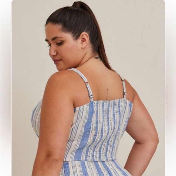 NWT Torrid Blue Striped Mock Button-Down Women's Crop Top - Picture 2 of 11